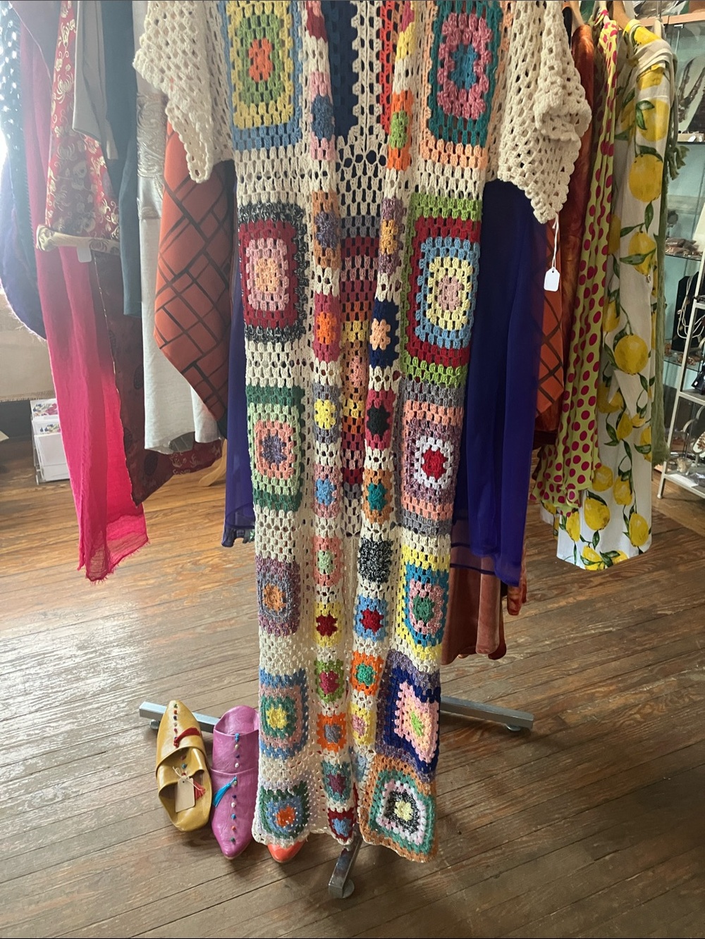 Hand Crafted Multicolor Crochet Tunic with Cream Base